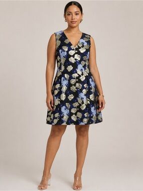 Mark & James Badgley Mischka Gold Foil Floral Dress
